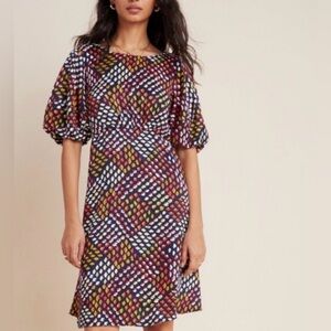 Anthropologie Maeve Melody Puff Sleeve Short Floral Dress Size 14